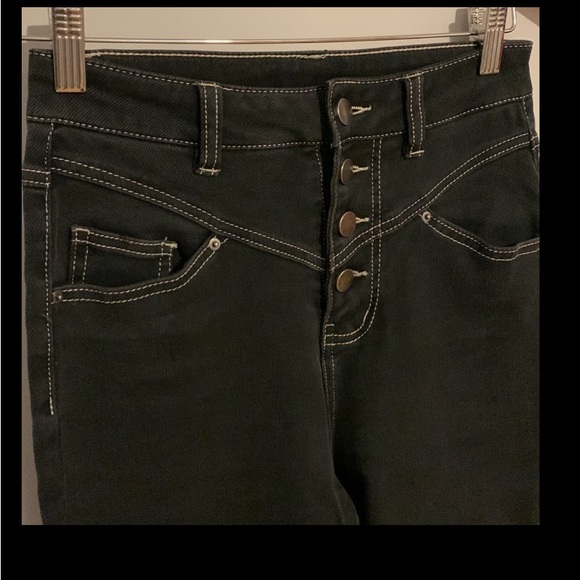 Black button front  straight leg jeans with top stitching - Picture 6 of 10